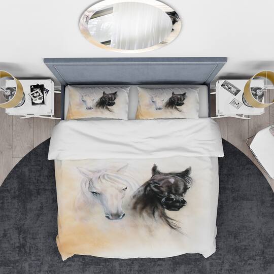 Designart 'Black and White Horse Heads